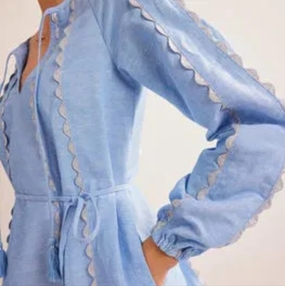 Boden Ric Rac Linen Mini Dress 2R Blue - Picture 3 of 11